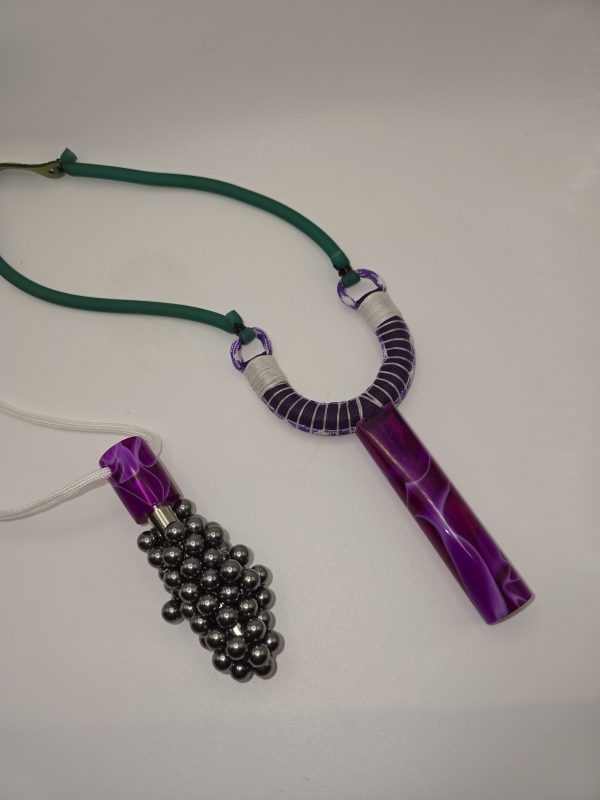 Custom Gypsy Slingshot – Purple & White Swirl Resin Handle + Matching Ammo Magnet + Bearings | Catty Precision