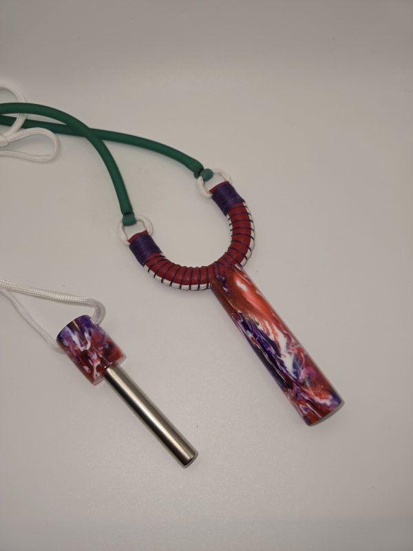 Custom Gypsy Slingshot – Red, Purple & White Glitter Resin Handle + Matching Ammo Magnet + bearings | Catty Precision