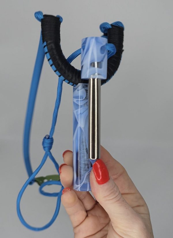 Custom Handmade Made Gypsy Slingshot – Black, Blue, White & Clear Resin Handle + Matching Ammo Magnet + Bearings | Catty Precision - Image 11