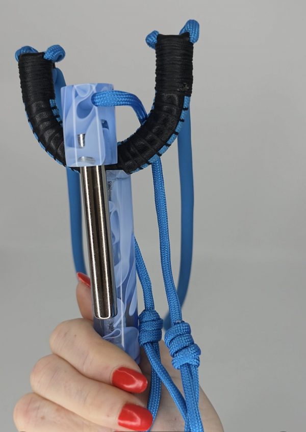 Custom Handmade Made Gypsy Slingshot – Black, Blue, White & Clear Resin Handle + Matching Ammo Magnet + Bearings | Catty Precision