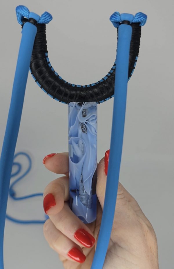 Custom Handmade Made Gypsy Slingshot – Black, Blue, White & Clear Resin Handle + Matching Ammo Magnet + Bearings | Catty Precision - Image 9