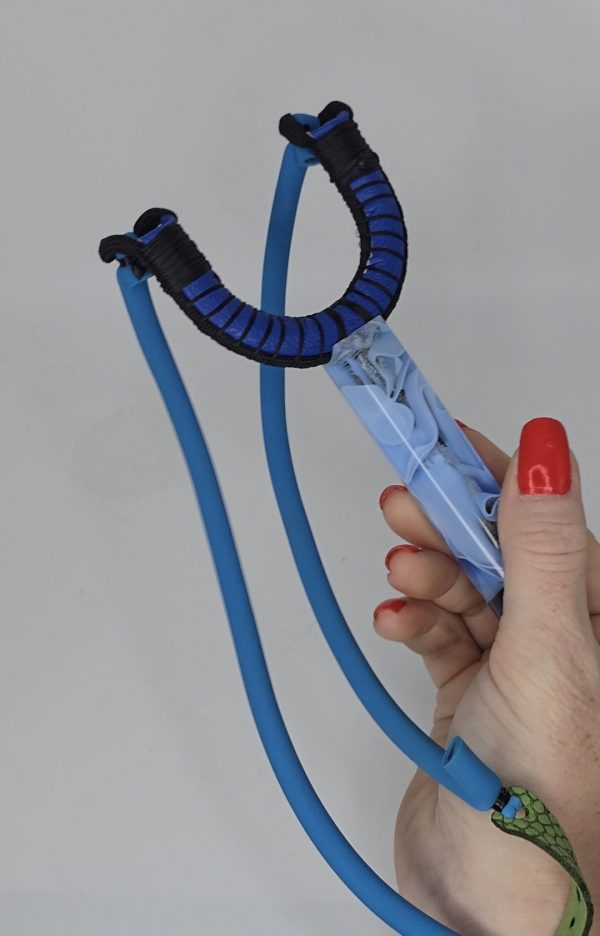 Custom Gypsy Slingshot – Blue, Black, White & Clear Resin Handle + Matching Ammo Magnet + Bearings | Catty Precision - Image 3