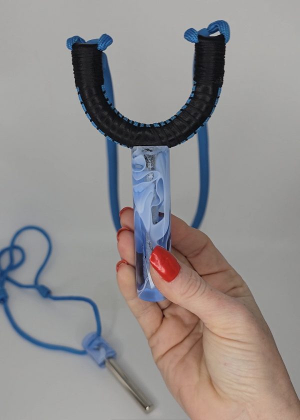 Custom Handmade Made Gypsy Slingshot – Black, Blue, White & Clear Resin Handle + Matching Ammo Magnet + Bearings | Catty Precision - Image 10