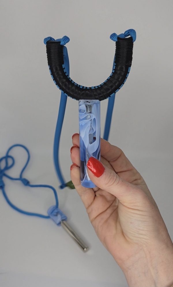 Custom Handmade Made Gypsy Slingshot – Black, Blue, White & Clear Resin Handle + Matching Ammo Magnet + Bearings | Catty Precision - Image 12
