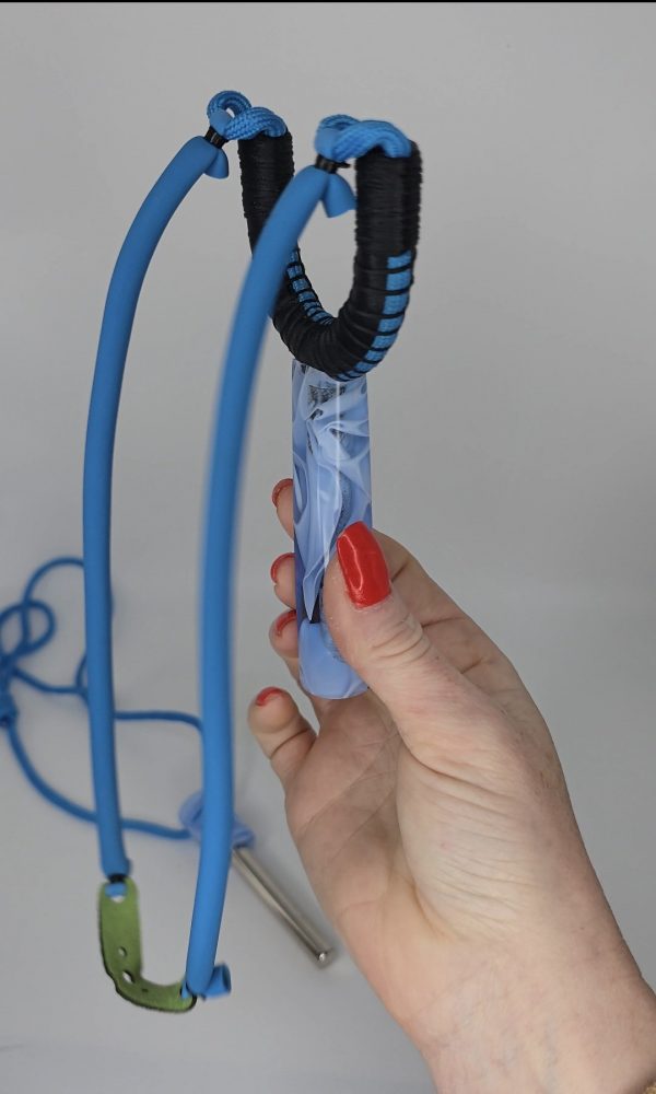 Custom Handmade Made Gypsy Slingshot – Black, Blue, White & Clear Resin Handle + Matching Ammo Magnet + Bearings | Catty Precision - Image 5