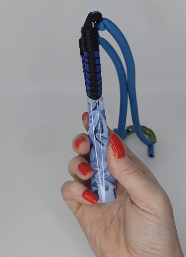 Custom Gypsy Slingshot – Blue, Black, White & Clear Resin Handle + Matching Ammo Magnet + Bearings | Catty Precision - Image 9