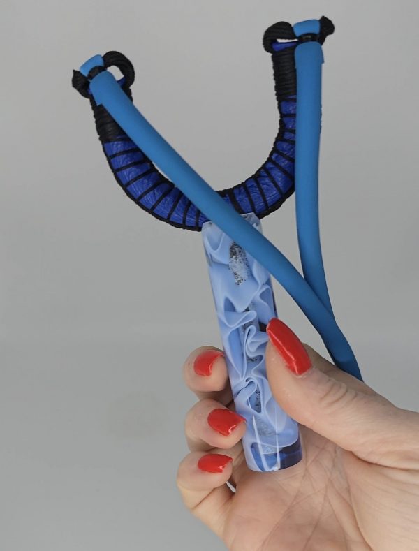 Custom Gypsy Slingshot – Blue, Black, White & Clear Resin Handle + Matching Ammo Magnet + Bearings | Catty Precision - Image 5