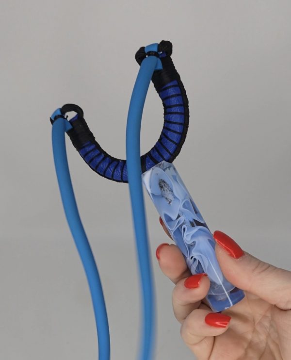 Custom Gypsy Slingshot – Blue, Black, White & Clear Resin Handle + Matching Ammo Magnet + Bearings | Catty Precision - Image 6