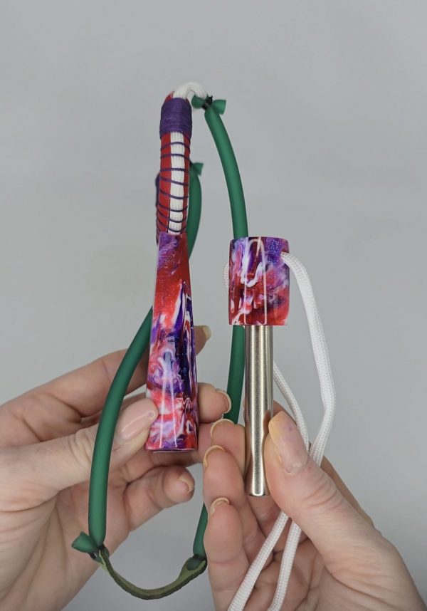 Custom Gypsy Slingshot – Red, Purple & White Glitter Resin Handle + Matching Ammo Magnet + bearings | Catty Precision - Image 9