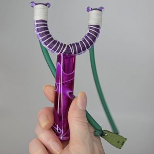 Custom Gypsy Slingshot – Purple & White Swirl Resin Handle with Bearings | Catty Precision