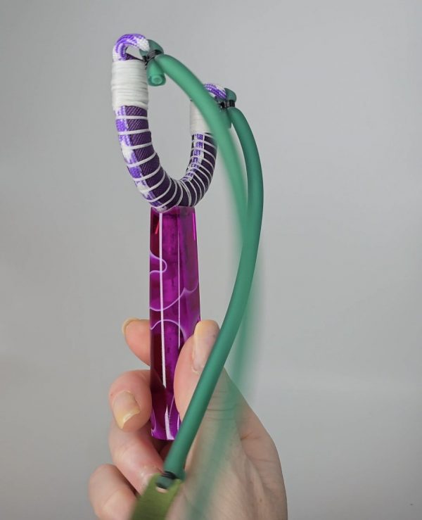 Custom Gypsy Slingshot – Purple & White Swirl Resin Handle + Matching Ammo Magnet + Bearings | Catty Precision - Image 7