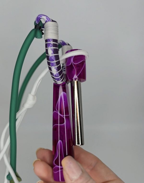 Custom Gypsy Slingshot – Purple & White Swirl Resin Handle + Matching Ammo Magnet + Bearings | Catty Precision - Image 11