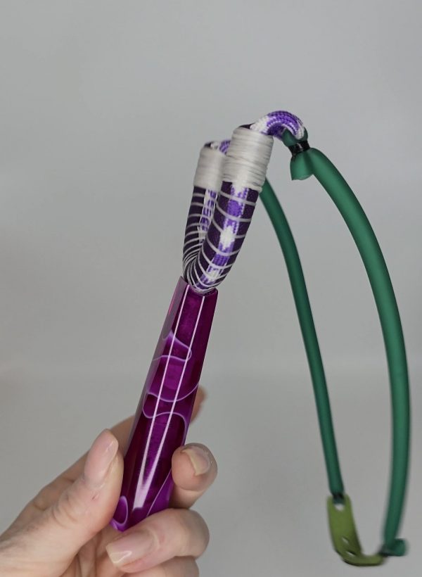 Custom Gypsy Slingshot – Purple & White Swirl Resin Handle + Matching Ammo Magnet + Bearings | Catty Precision - Image 6