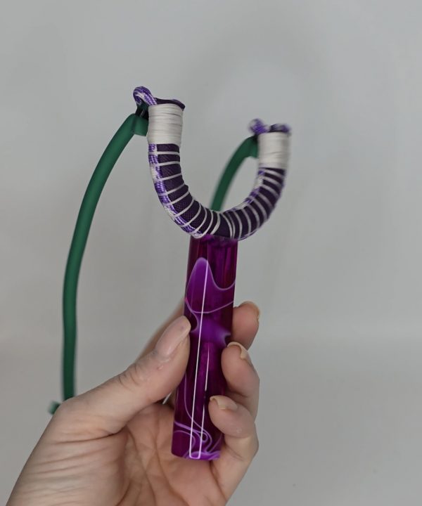 Custom Gypsy Slingshot – Purple & White Swirl Resin Handle + Matching Ammo Magnet + Bearings | Catty Precision - Image 14