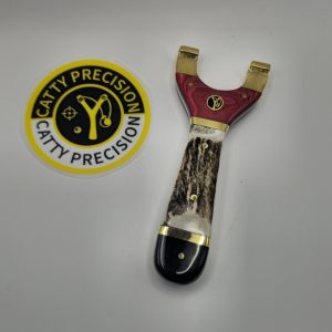 ❤️ Custom Handmade Slingshot – Red Stained Wood, Deer Antler & Buffalo Horn Handle