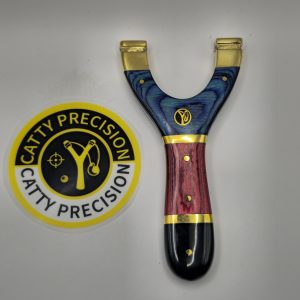 🔵 Custom Handmade Slingshot – Blue & Red Stained Wood with Buffalo Horn Handle