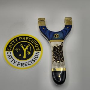 💙 Custom Handmade Slingshot – Blue Stained Wood, Deer Antler & Buffalo Horn Handle