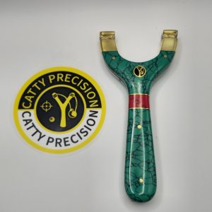 💚 Custom Handmade Stone Slingshot – Green Crackle Effect with Red Accent