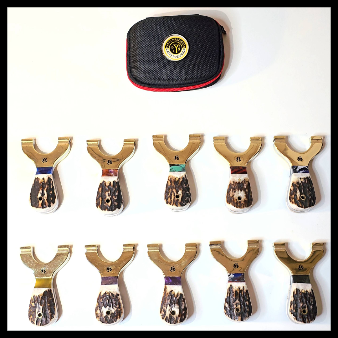 🦌Custom MINI Rounded Brass-Top and Deer Antler Handle Slingshot