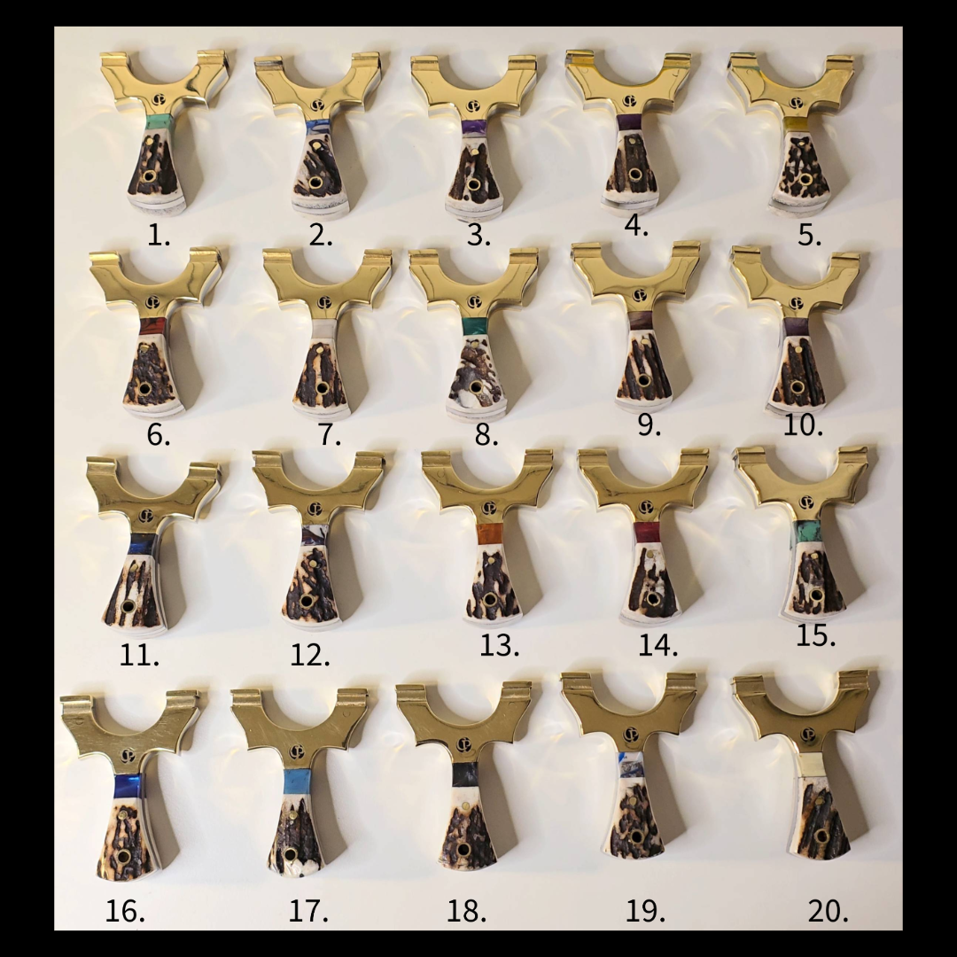 🦌MINI BRASS-TOP Deer Antler Slingshot with colored insert 🔥.