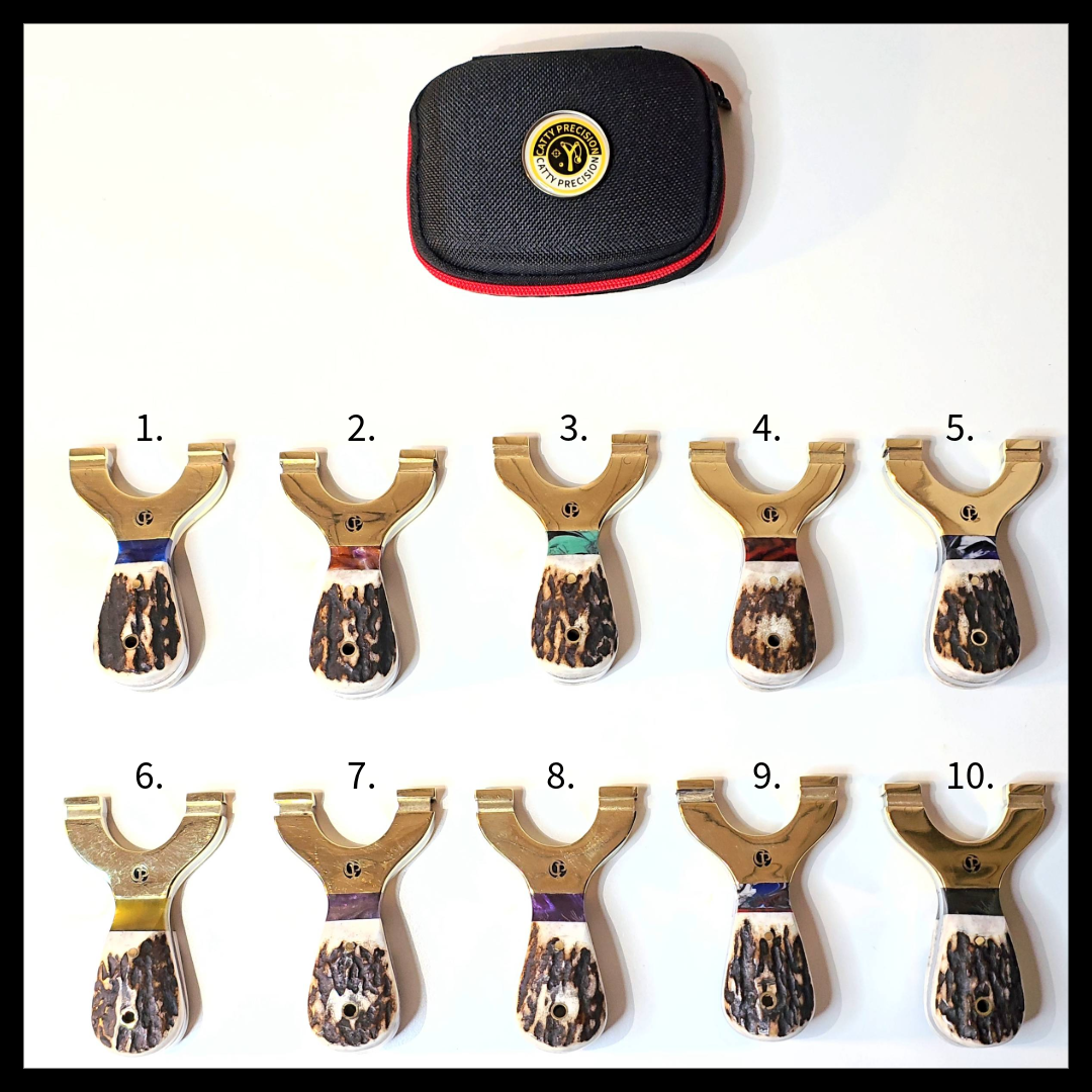 🦌Custom MINI Rounded Brass-Top and Deer Antler Handle Slingshot - Image 2