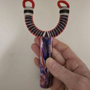 Custom Gypsy Slingshot – Red, Purple & White Glitter Resin Handle + bearings | Catty Precision