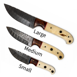 Handcrafted Damascus Hunting Knife – Bone Handle, Wooden Bolster with P.P.P.C Leather Sheath