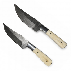 Damascus Drop-Point Hunting Knife – Bone Handle and Steel Bolster with P.P.P.C leather sheath