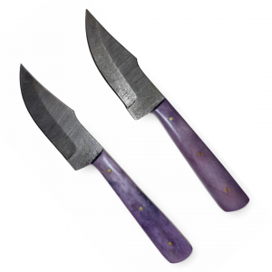 Handcrafted Damascus Hunting Knife – Purple Bone Handle with Leather P.P.P.C Sheath