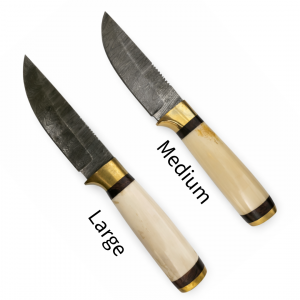 Handcrafted Damascus Hunting Knife – Round Bone Handle with Brass Bolster (P.P.P.C Design)