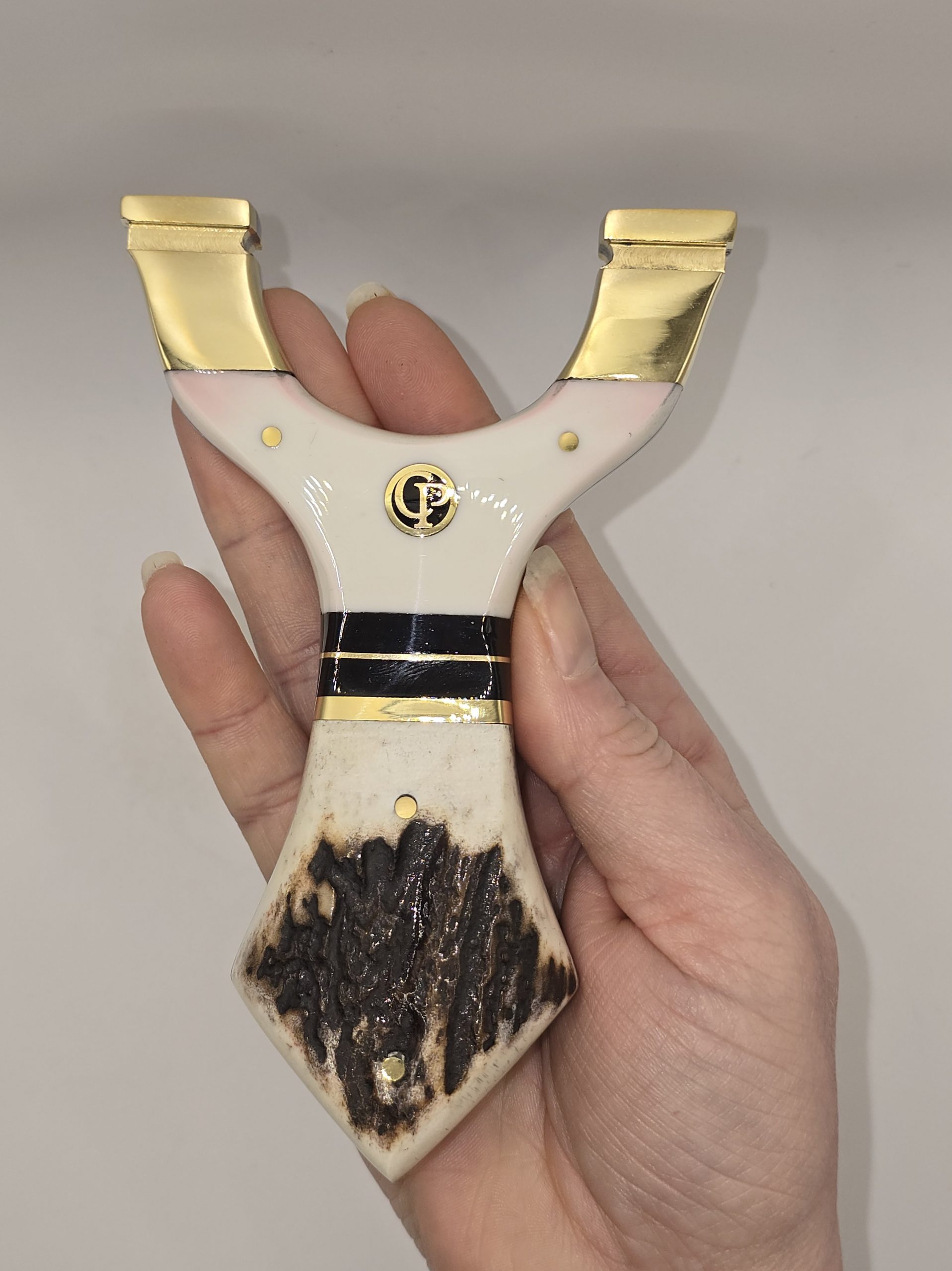 🎯 Catty Precision Predator – White Resin Pink Hue & Deer Antler Hybrid OTT Hunting Slingshot - Image 2