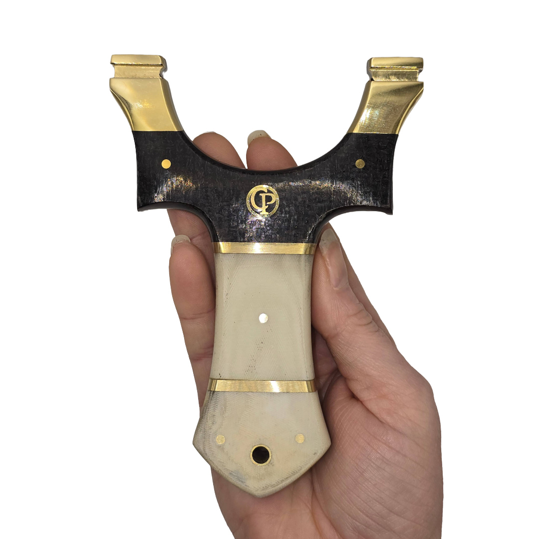 🛡️ Catty Precision Sentinel Elite – Cream Micarta & Black Wood Hunting Slingshot with Brass Tips