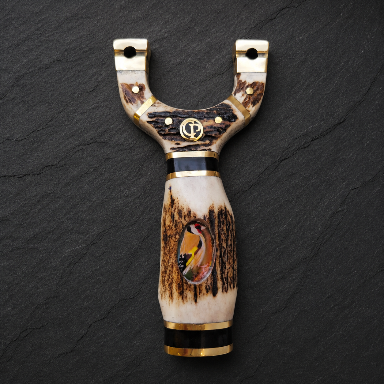 Gold Finch Stag Slingshot – Full Round Stag Handle | Steel Core | Brass Tips