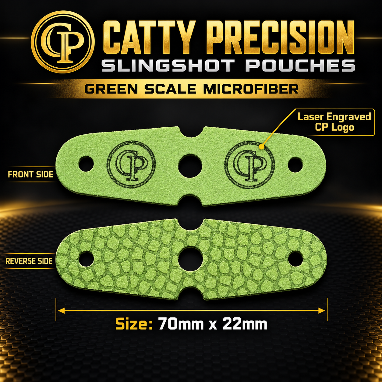 Catty Precision 70mm x 22mm Green Scale Microfiber Slingshot Pouches
